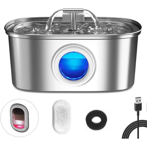 Aço Inoxidável Fonte para Gatos com Filtro 3.2L Dispensador de água para Cães Bebedouro Gato Automático Super Silencioso