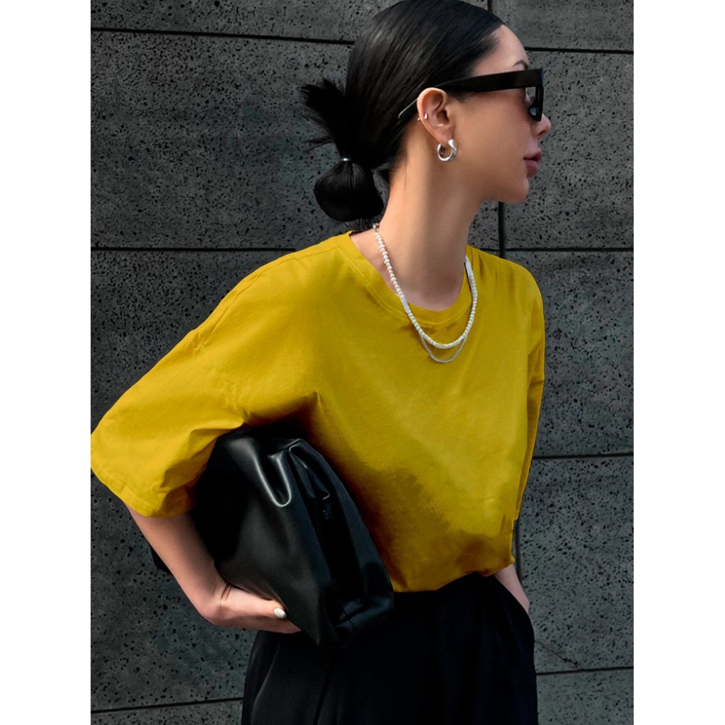 Blusa Larga Amarelo Mostarda Confortável Oversized Camiseta Esportiva Lisa Unissex T Shirt Plus Size