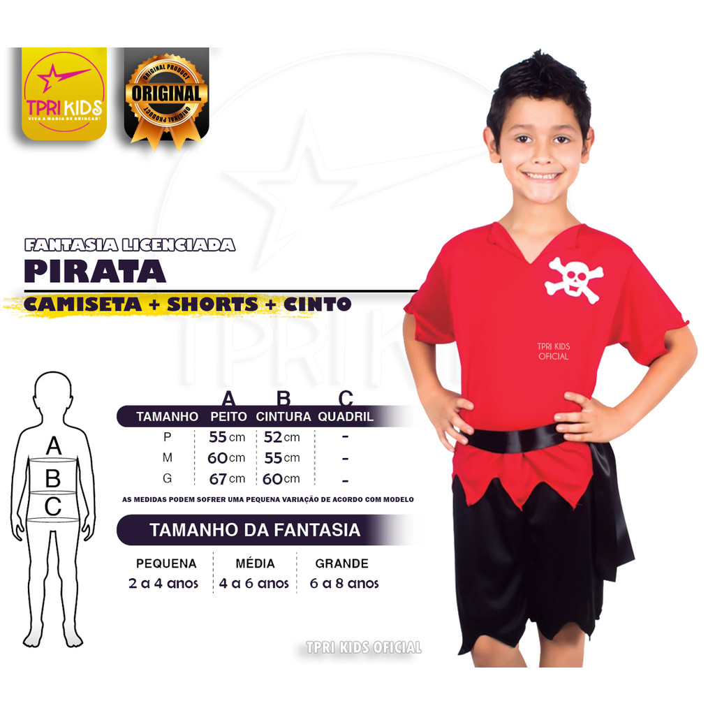 Fantasia Infantil Menino Pirata Halloween Camiseta Bermuda Festa Temática Carnaval Cosplay Top Bom