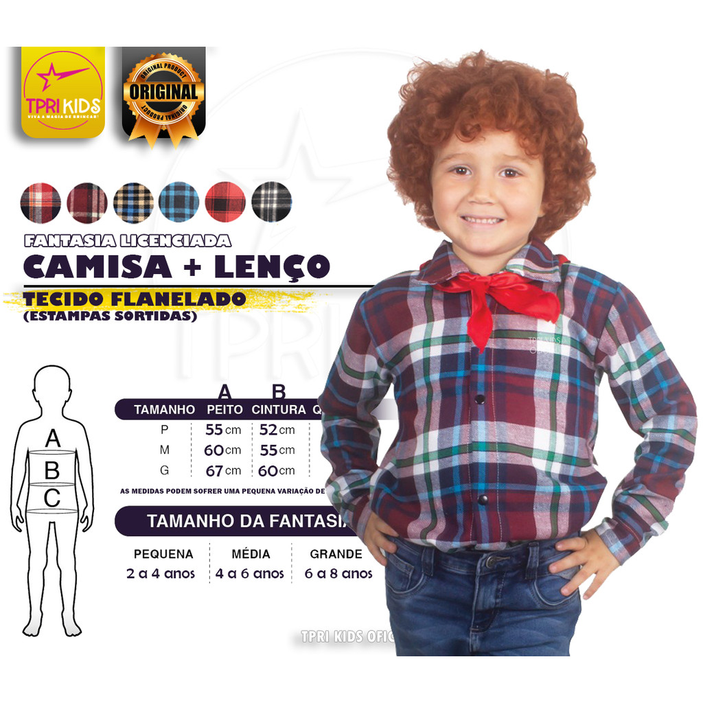 Camisa Xadrez Quadriculada Festa Junina Caipira Fantasia Infantil Menino Temática Quadrilha Carnaval
