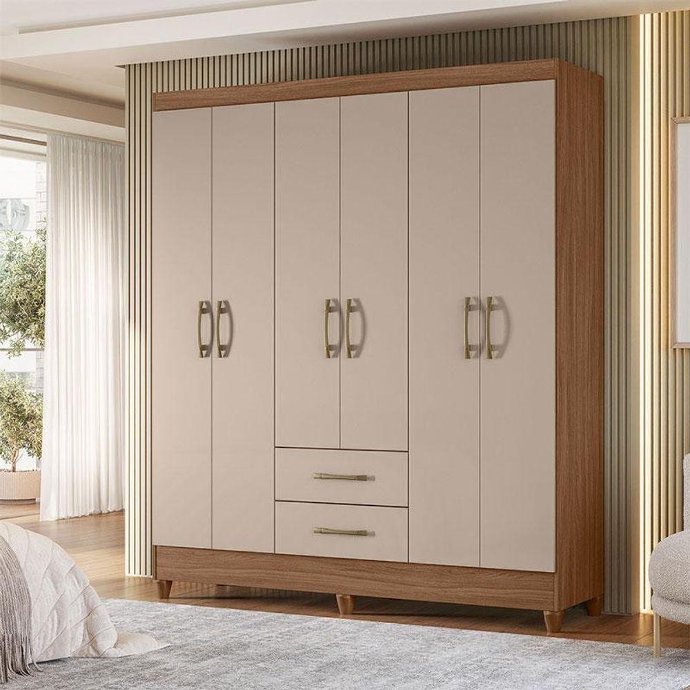 Guarda Roupa Casal Ambiente Panamá 6 Portas Carvalho Fendi - Moval em Oferta na Shopee