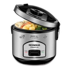 Panela Elétrica de Arroz Mondial Pratic 6i Premium Preto/Inox 500W 220V - PE-43-6X