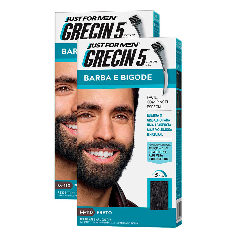 Kit 2 Grecin 5 Barba e Bigode Gel Tonalizante Preto - Beauty