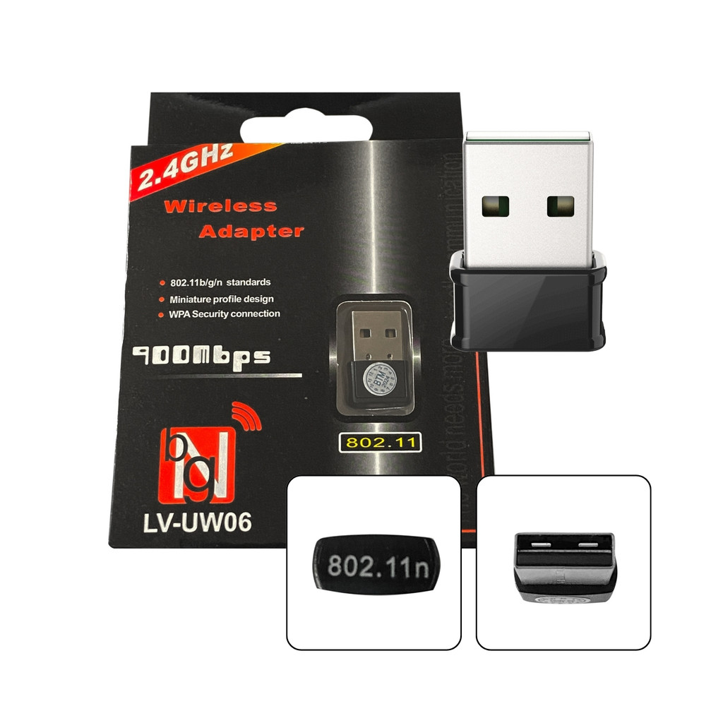 Adaptador Wireless USB Nano WIFI 2.4GHz 72MB/s Lan b/g/n Plugnplay Sem Antena LV-UW06