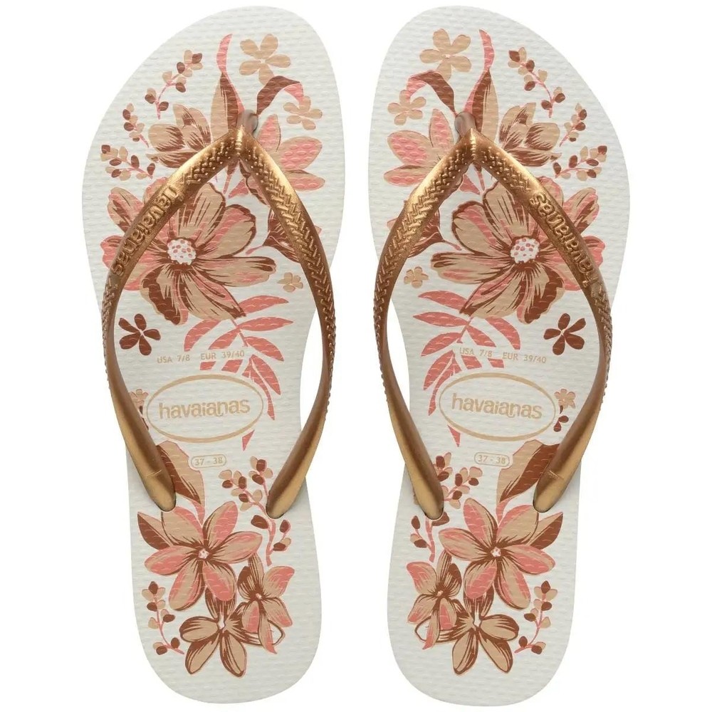 Chinelo Havaianas Slim Organic Feminino - Branco e Dourado em Oferta na Shopee