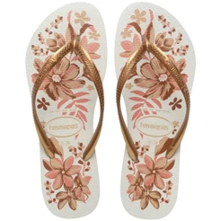 Chinelo Havaianas Slim Organic Feminino - Branco e Dourado