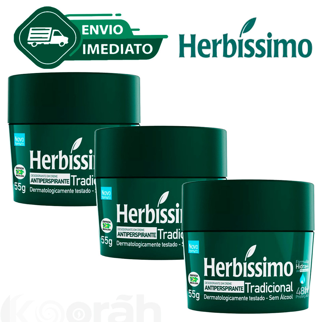 Kit C/3 Antitranspirante Tradicional Herbissimo Com Glicerina 48H de Proteção 55g Envio Imediato em Oferta na Shopee