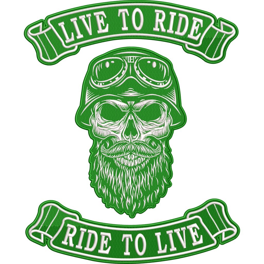 Kit 3 Bordados Grande Brasão Caveira Skull Verde Piloto Moto Cav32