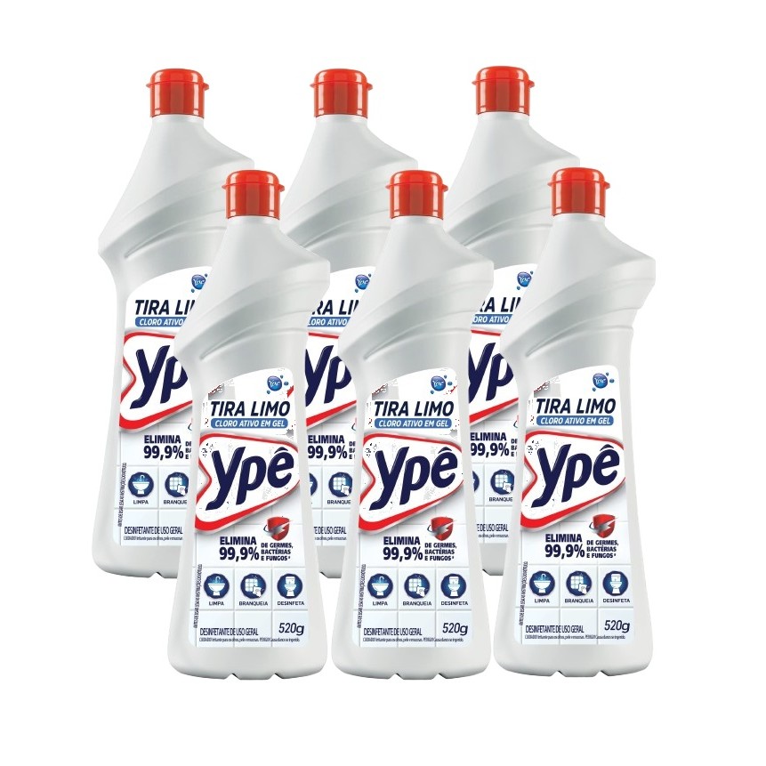 kit 6 Limpa Tira Limo Ypê Para Banheiro Cloro Ativo Gel 520g