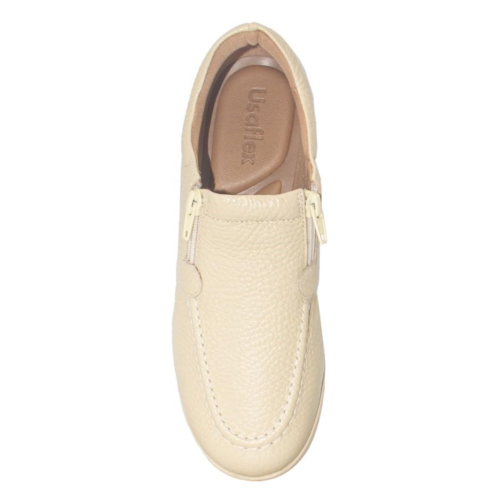Detalhes do Mocassim Usaflex Feminino Salto Anabela Couro Com Ziper 6262PL