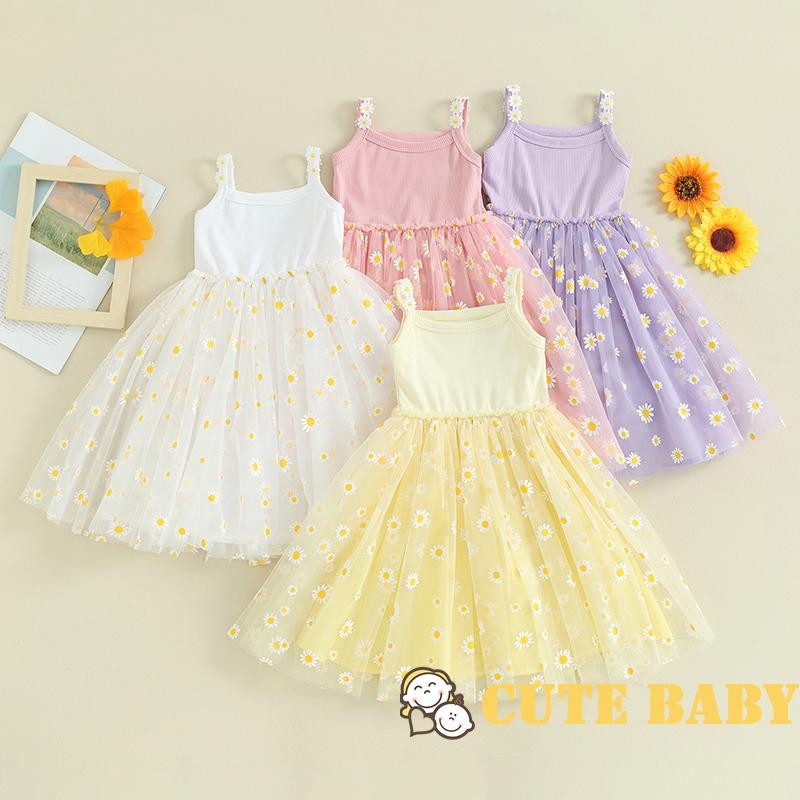 Eph-Vestido de Verão para Infantil Bebês Meninas Estampa de Margaridas Malha Vestido de Princesa,0-4 Anos em Oferta na Shopee