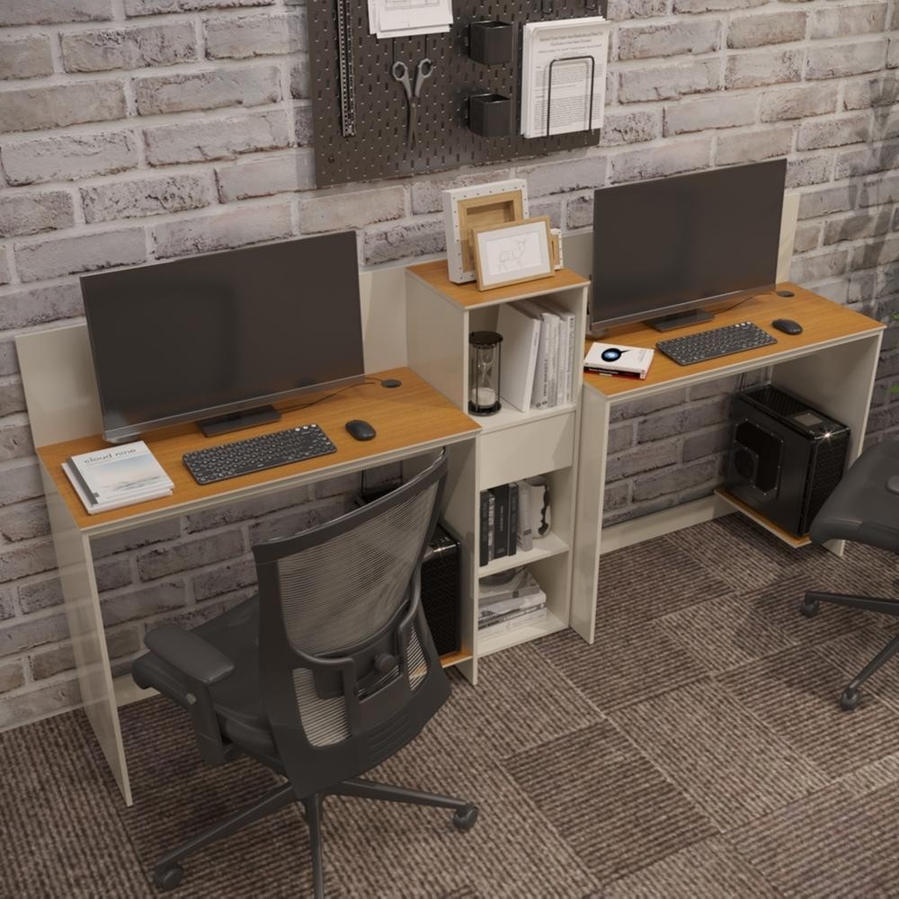 Conjunto de Escritório Smart 1 Livreiro e 2 Mesas 90cm em Oferta na Shopee