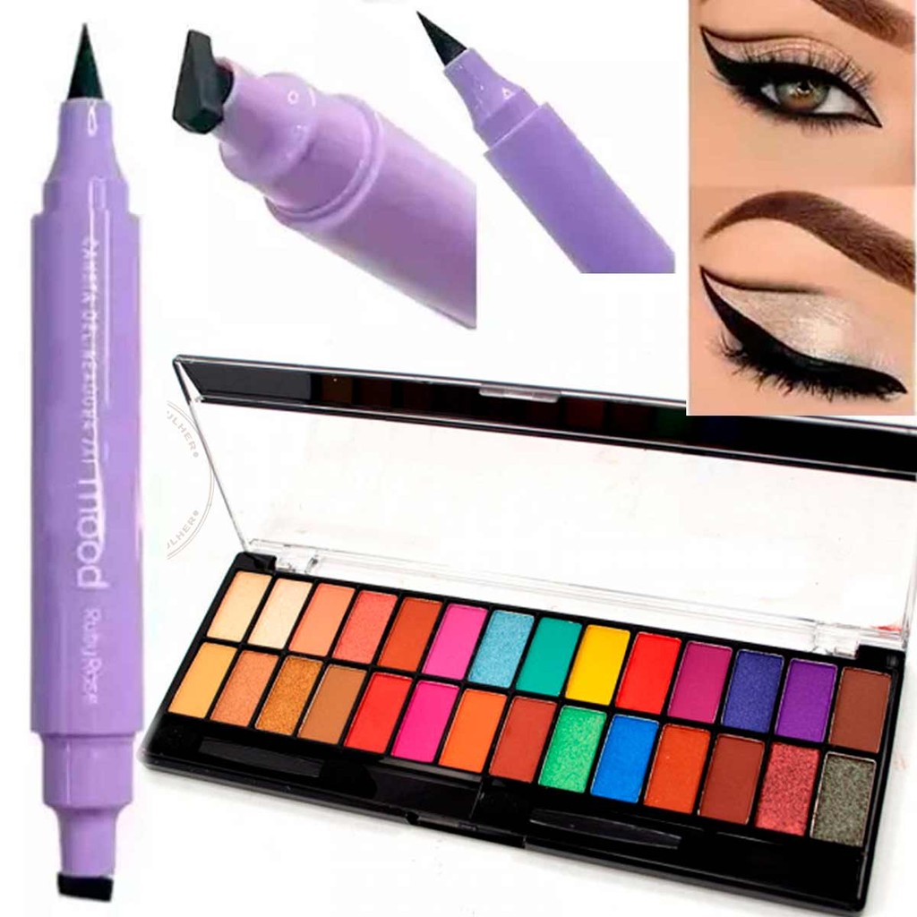 Paleta De Maquiagem Belle Angel 28 Sombras Nude + Carimbo Ruby Rose Prova D´agua 24 Horas