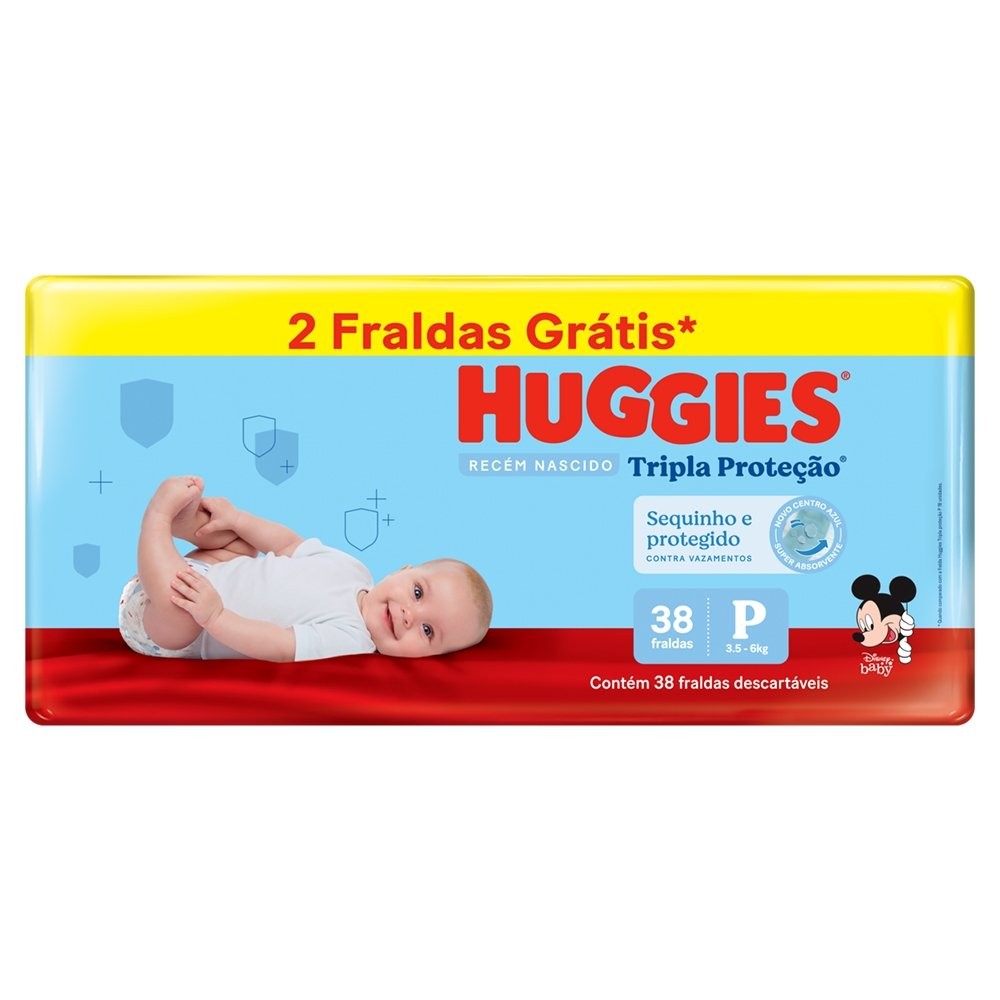 Fralda Descartável Huggies Tripla Proteção Mega Tamanho P  - 9 Pacotes com 38 Fraldas  - Total 342 Tiras - Leve 2 Tiras em Oferta na Shopee