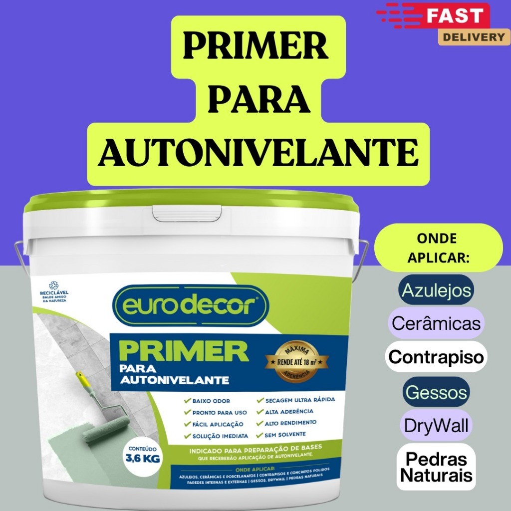 Super Primer 3,6kg ou 1kg Para Autonivelante P/ Azulejo Cerâmica Contrapiso Base Piso e Parede