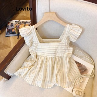 Lovito Blusa casual listrada com estrutura geométrica para mulheres LNE64050 em Oferta na Shopee