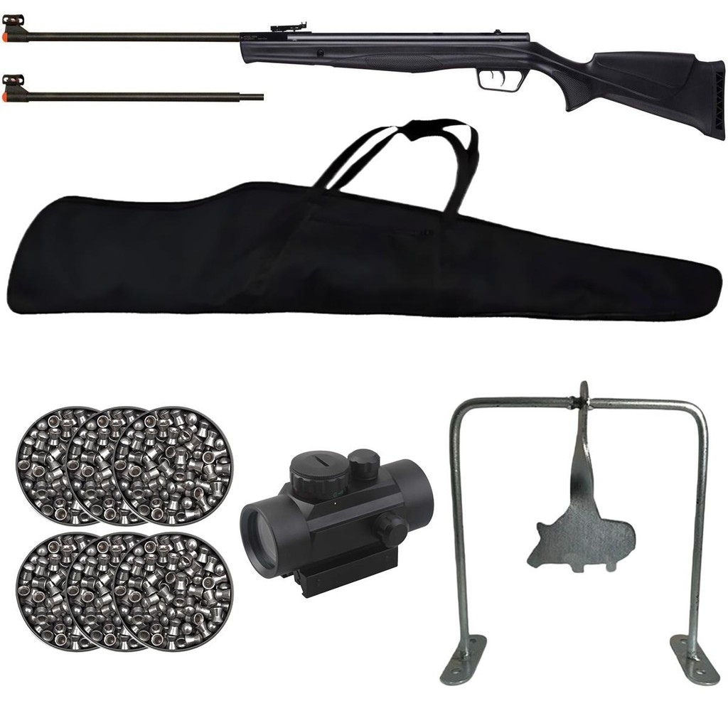 Carabina Black Panther 10609GP Nitro 60kg Duo 4.5/5.5mm Beeman+Capa+Alvo Javali+Red Dot+6 Chumbos