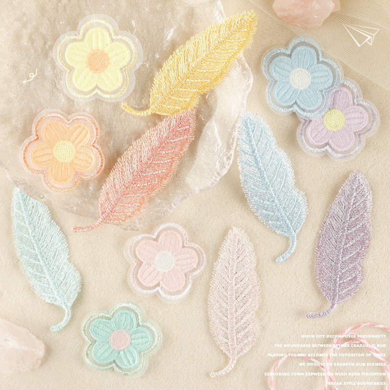 Etiqueta bordada flor pena diy manual acessórios remendo adesivo broche jóias acessórios para o cabelo bordad
