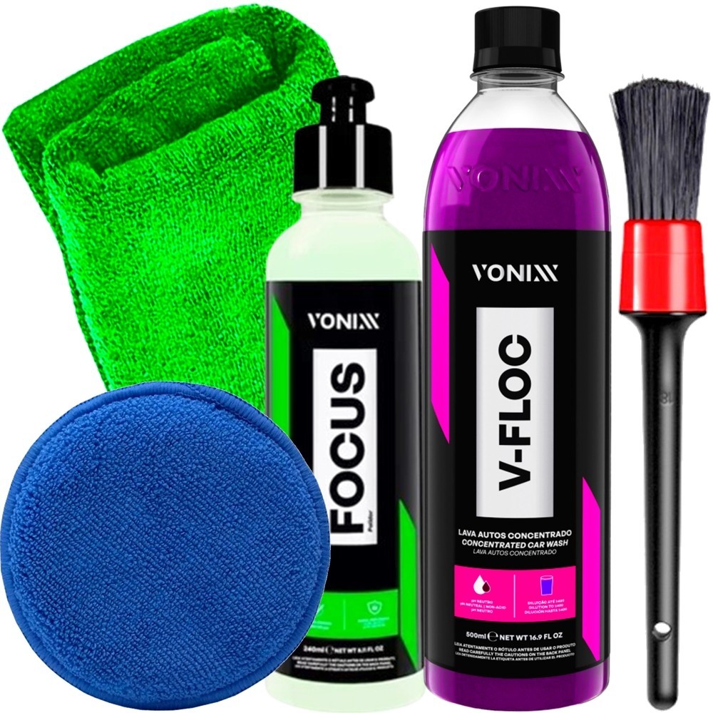 Kit Focus Vonixx Tira Mancha de Vidro Sem Danificar Restaurador de Vidros + Shampoo Automotivo V-Floc e Acessórios em Oferta na Shopee