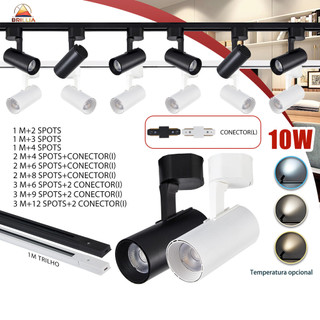 Kit Trilho Spot LED 10W para trilho eletrificado Interno Econômico Luz Ambiente ou Comercial Bivolt 