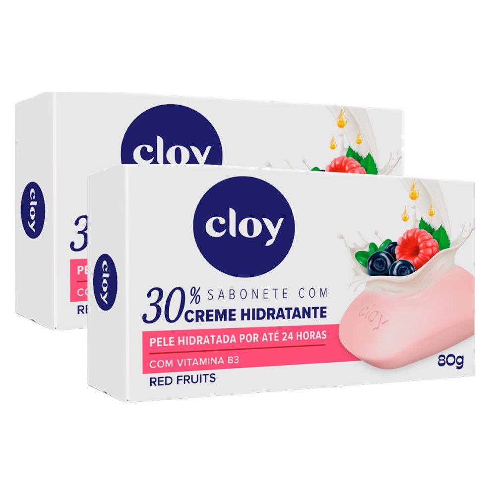 Kit 2 Sabonete em Barra Cloy Red Fruits Creme Hidratante 80g - Beauty