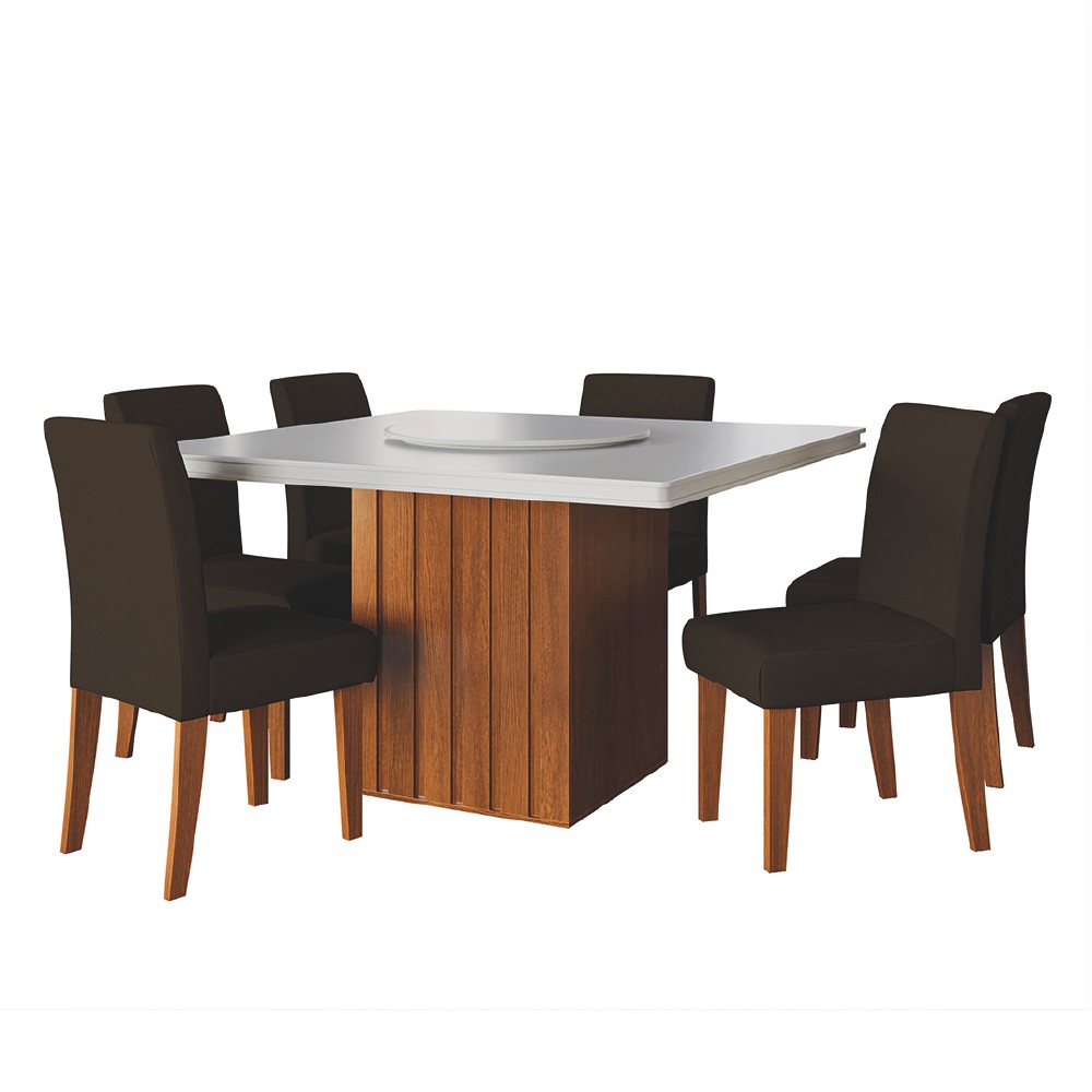 Conjunto Sala de Jantar Amsterdã New Mesa com Tampo Giratório 6 Cadeiras Trieste Madeirado/Chocolate