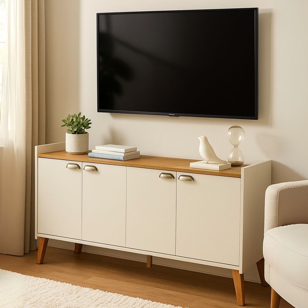 Rack Para Tv Até 50 Polegadas 4 Portas Off White/Cinamomo 