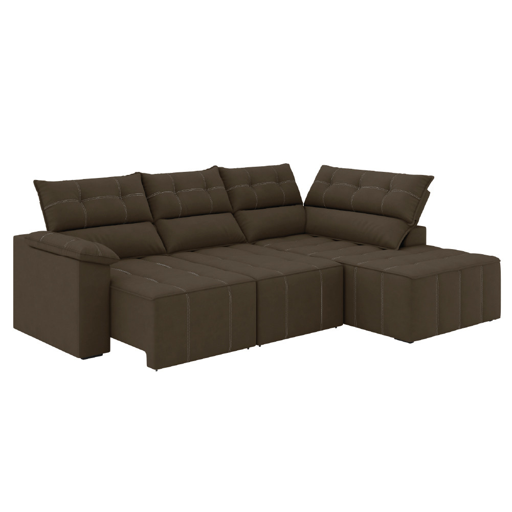 Sofá de Canto Retrátil e Reclinável 4 Lugares Santorini Veludo Luizzi em Oferta na Shopee