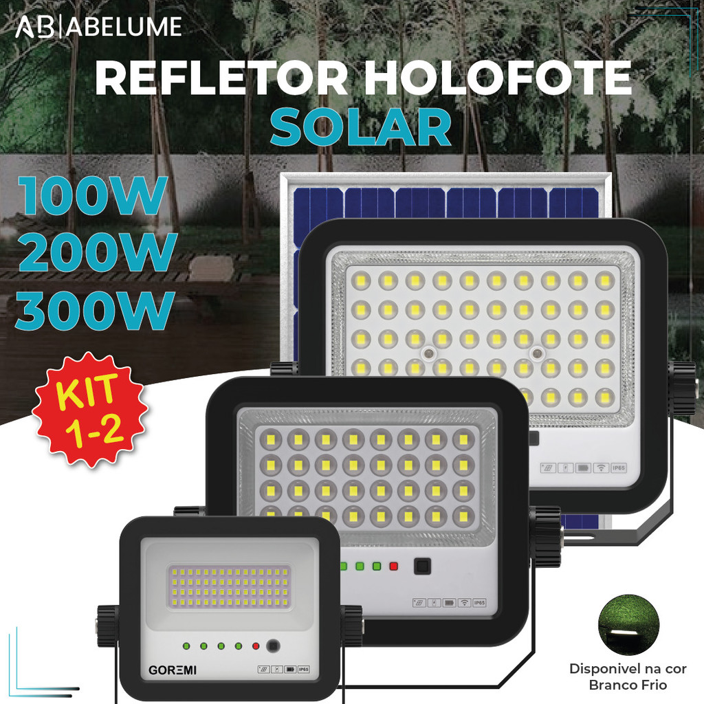 Holofote Refletor Led 300W 200W 100W Solar Prova D'àgua C/placa Solar para Ambientes Externos em Oferta na Shopee