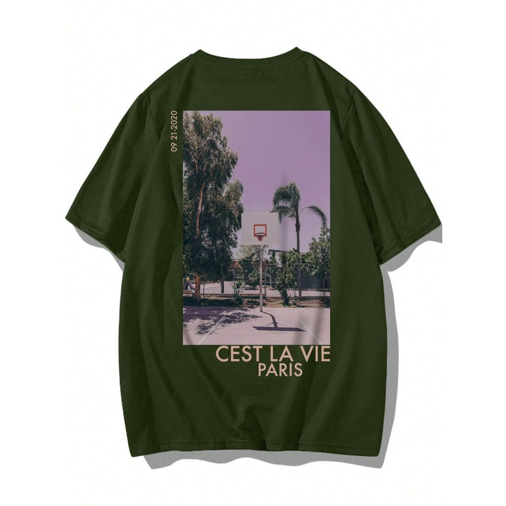Blusa Estampa Unissex Camisa C' est la Vie Paris Esportiva  Arvores Frente  Camiseta Quadra Basquete