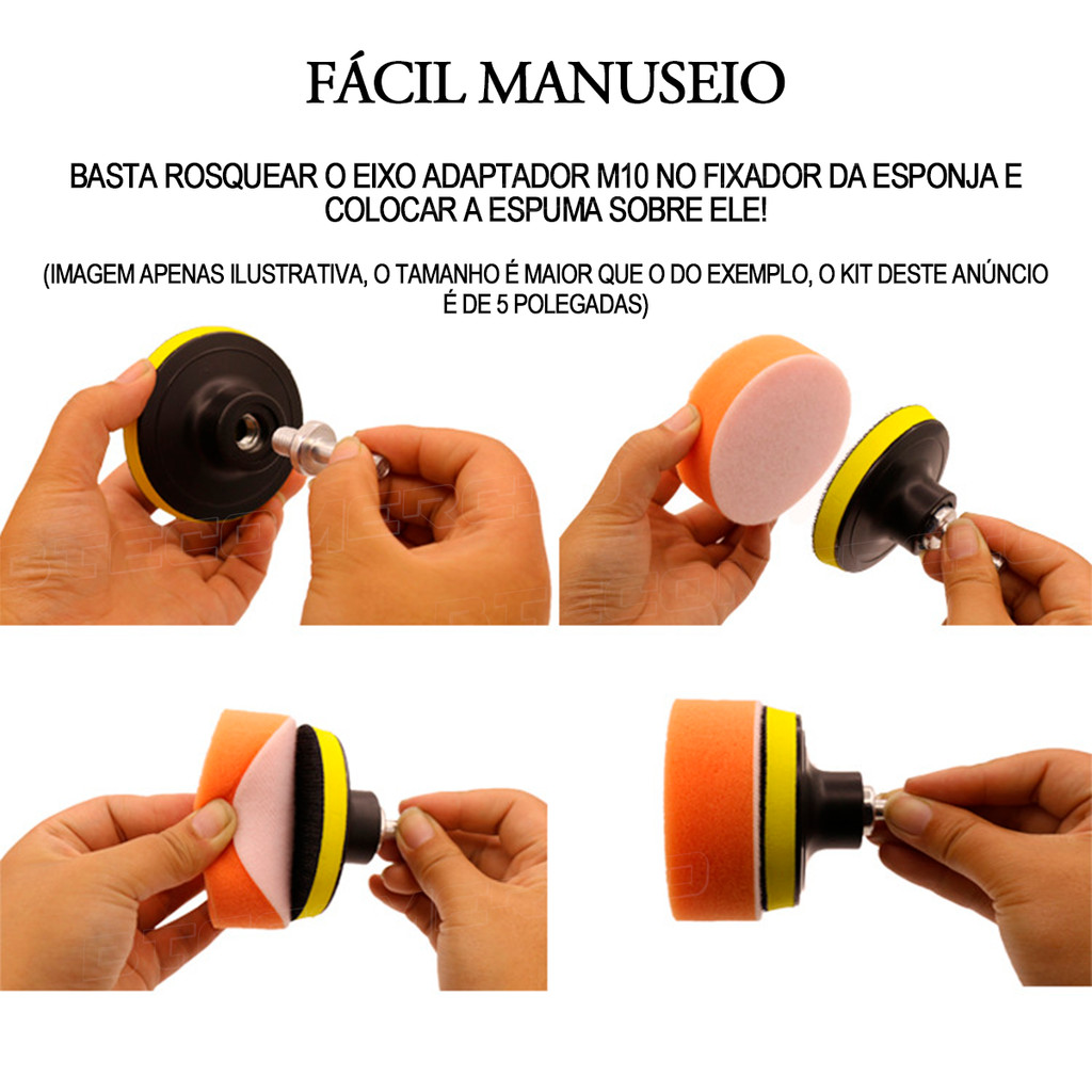 Kit Polimento Automotivo 5 Pol. 11pçs Boinas P/ Furadeira