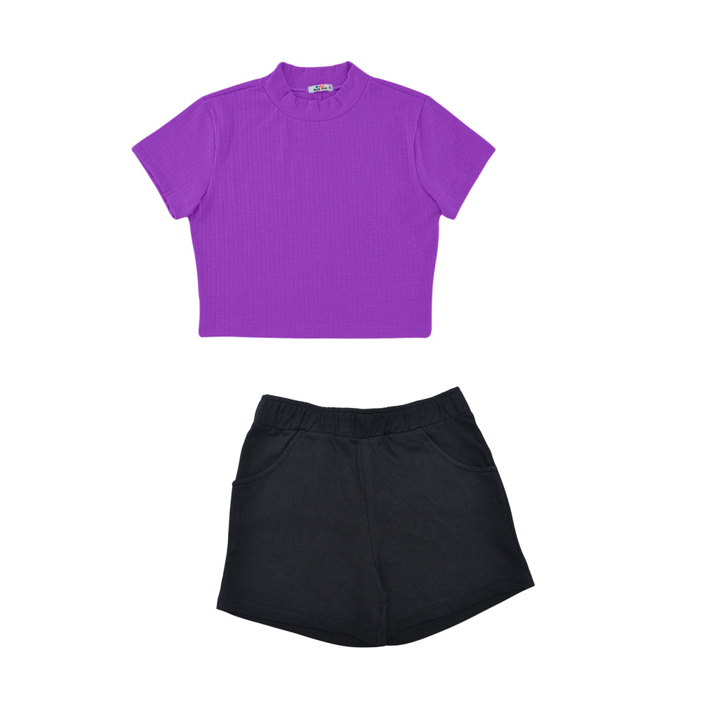 Conjunto Infantil Juvenil Menina Cropped Canelado e Shorts em Moletinho