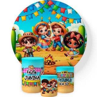 Capa Cilindro Veste Fácil + Painel Redondo de Festa Junina Tecido Sublimado Não Amassa Não Reflete a Luz e Não Desbota em Oferta na Shopee