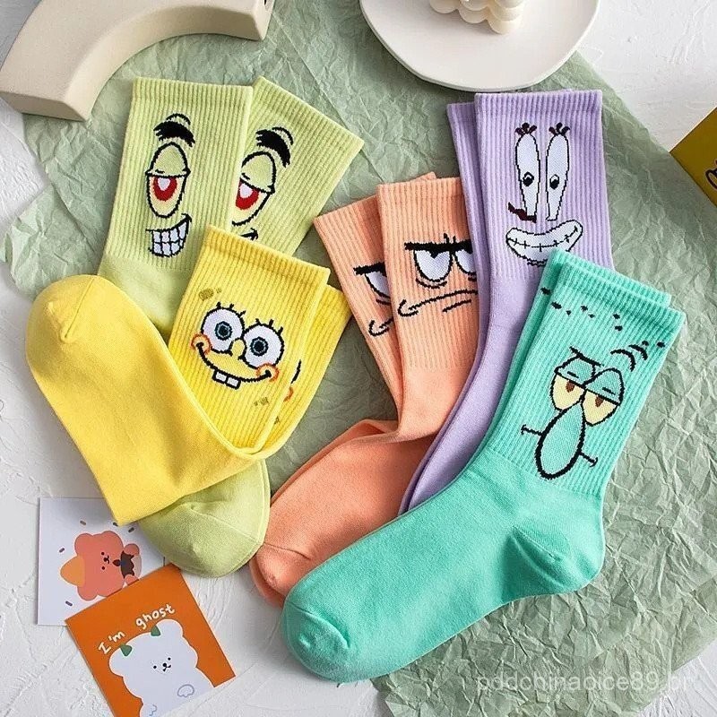 5 Pares de Meias Unissex Meias Bob Esponja Meias para Casal em Oferta na Shopee