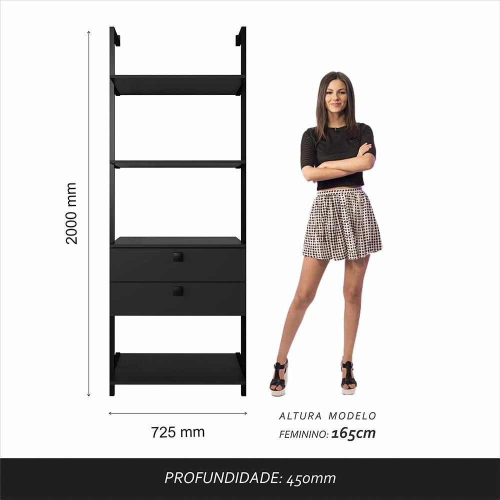 Detalhes do Closet Estilo Industrial Siena 6 Gav Preto Fosco - Móveis Arapongas