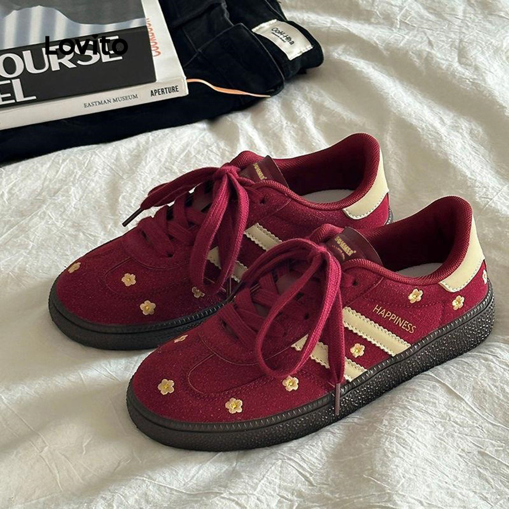 (Trendy) Lovito Tênis esportivo liso Colorblock flores versátil sola grossa fundo macio leve para mulheres LFA76377 em Oferta na Shopee