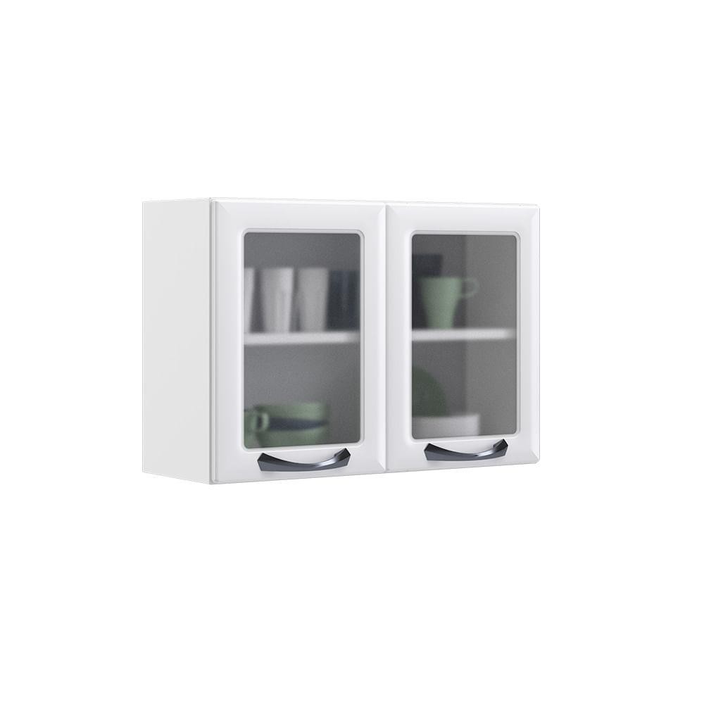 Armário Aéreo de Cozinha 80cm Branco 2 Portas com Vidro New Premium