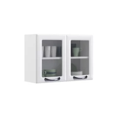 Armário Aéreo de Cozinha 80cm Branco 2 Portas com Vidro New Premium