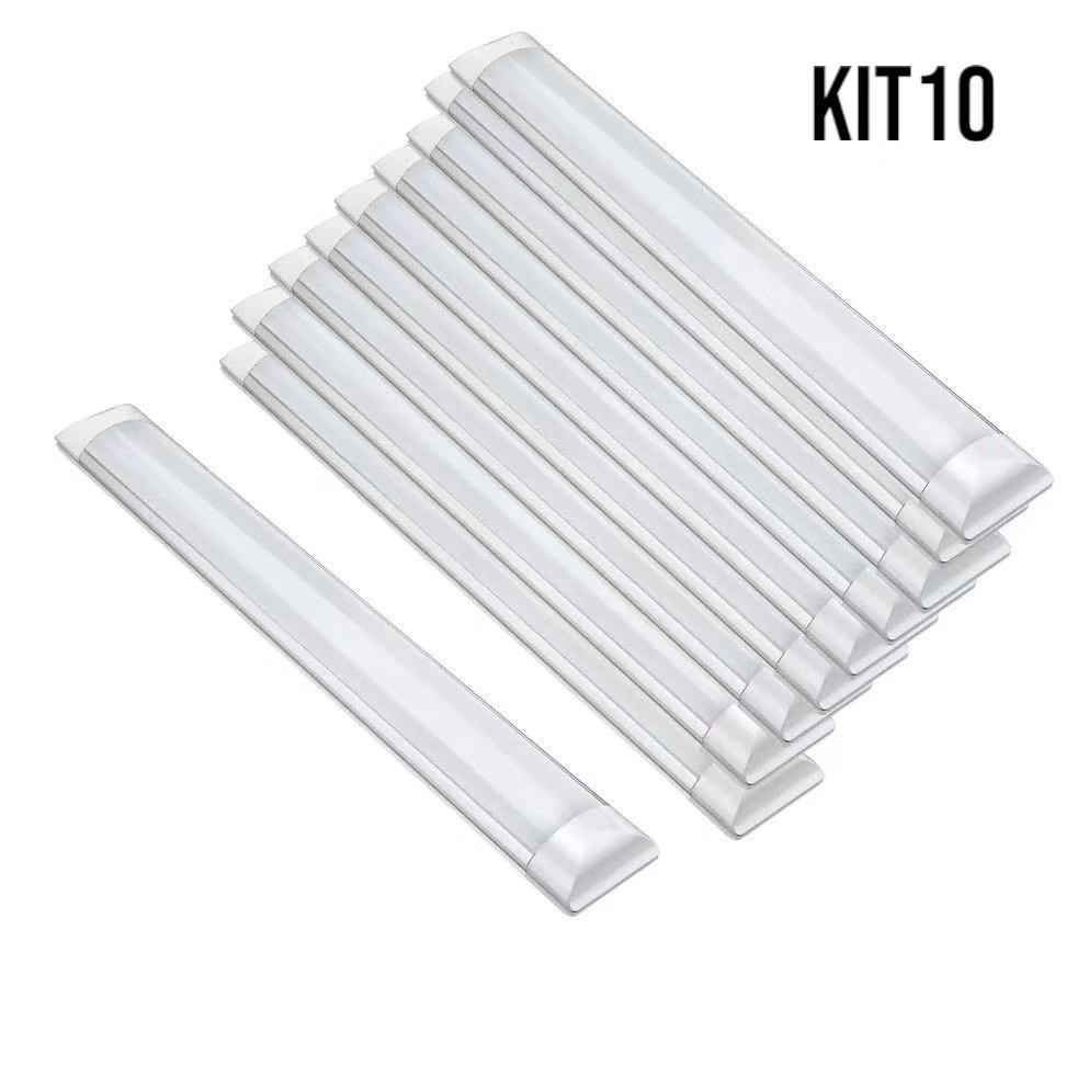 Kit 10 Luminaria Tubular Led 40w Lampada Calha Sobrepor 1M Cor Branco Frio Voltagem 110v/220v Bivolt