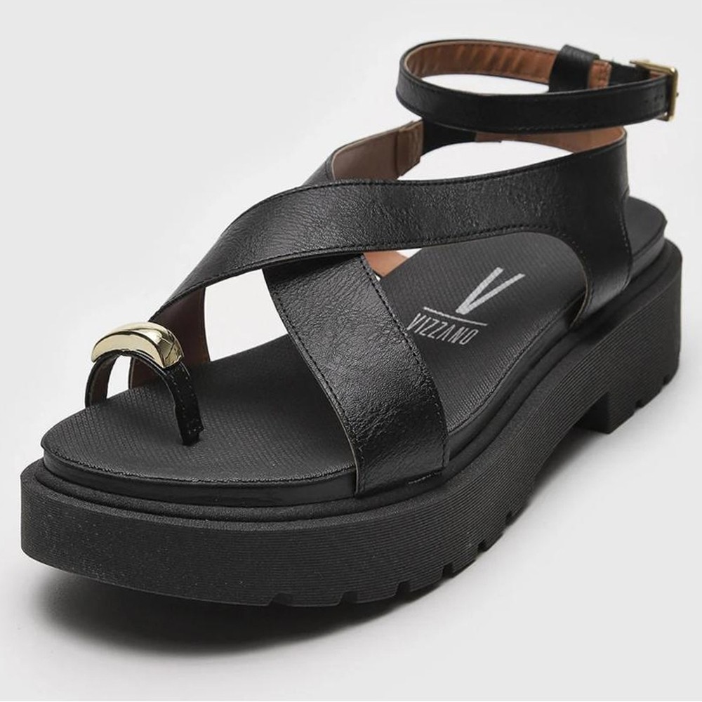 Sandália Vizzano Plataforma Tiras Cruzadas Feminina - Preto em Oferta na Shopee
