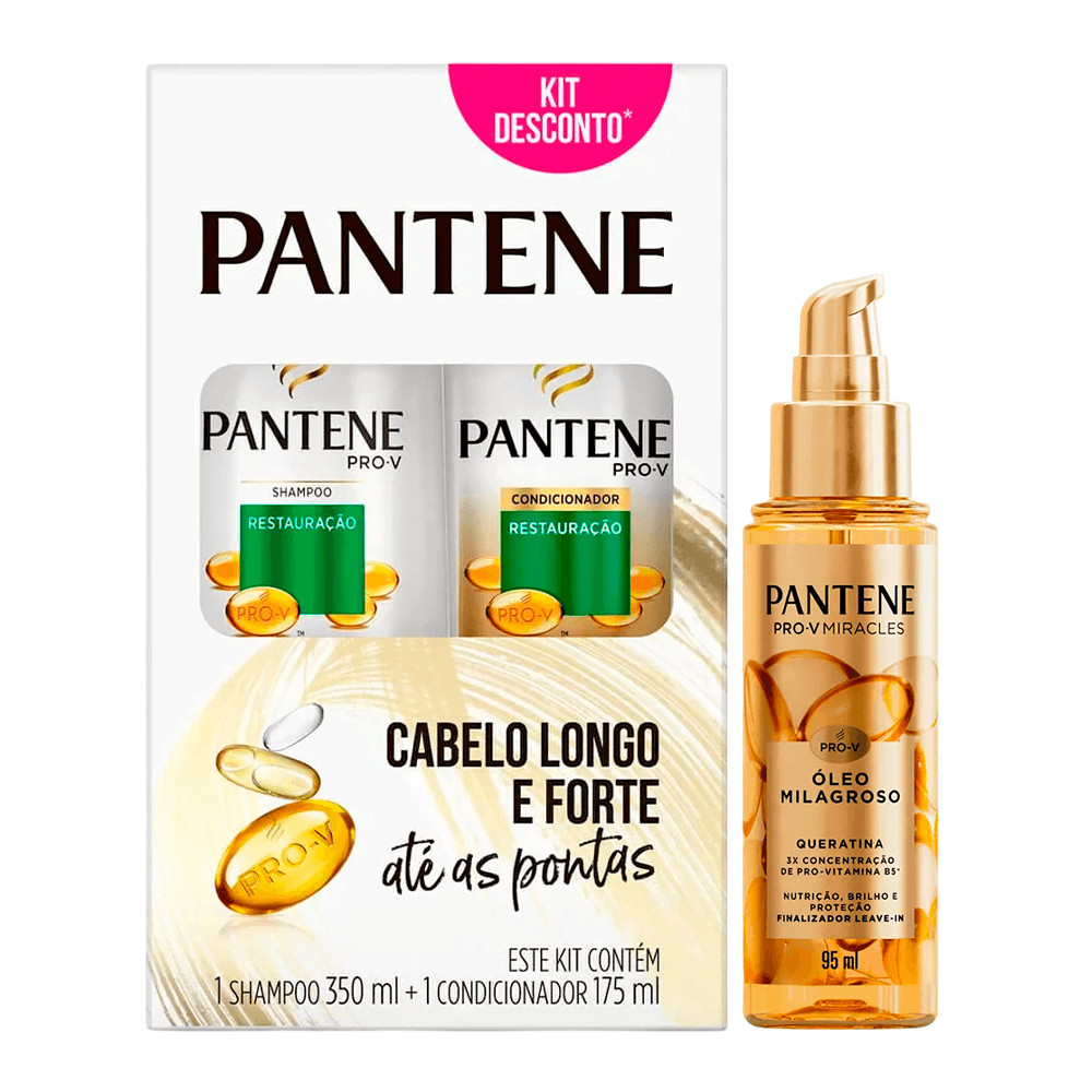 Kit Pantene Restauração Shampoo 350ml + Condicionador 175ml + Óleo Milagroso Queratina 95ml - Beauty