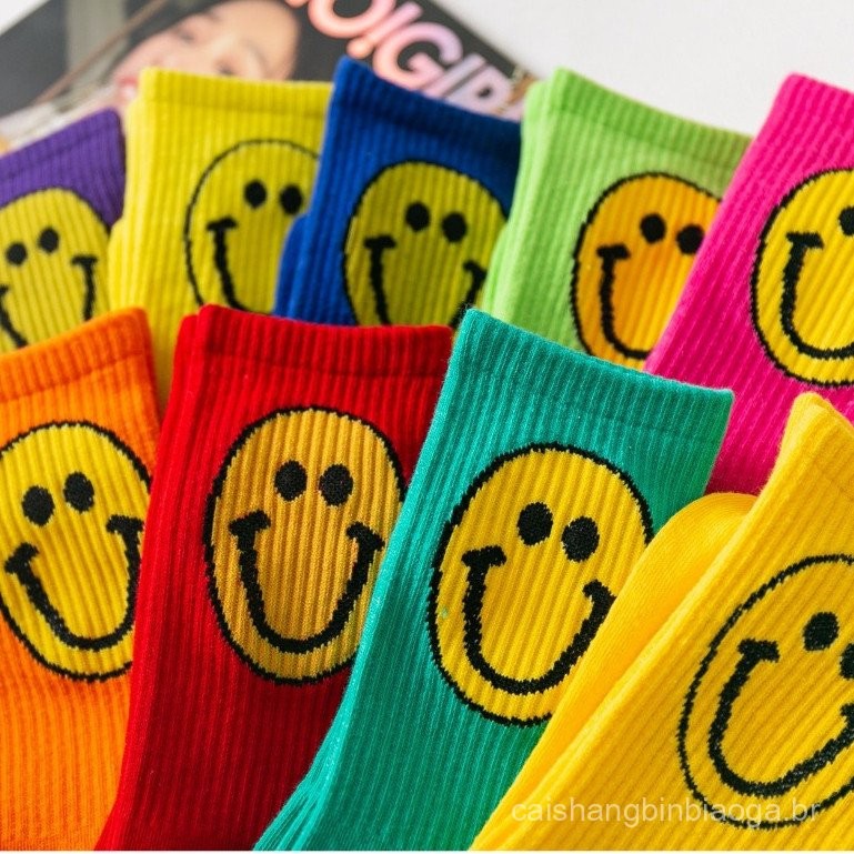 Meias Jacquard Sorriso Feminino Japonesas Cor De Cartoon De Algodão Masculino em Oferta na Shopee