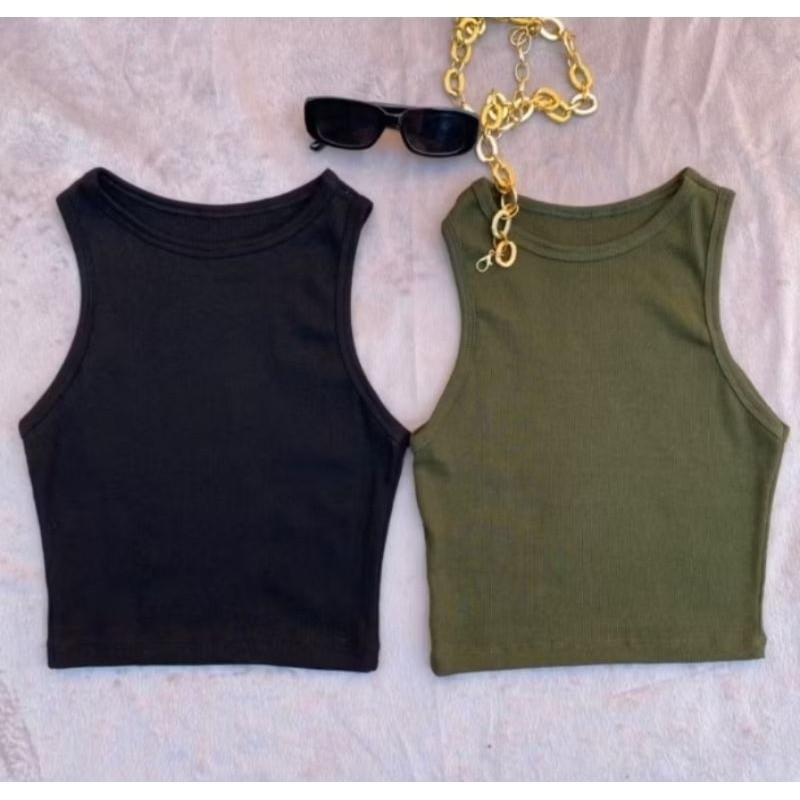 Kit 2 Blusa Blusinha Cropped Casual Regata Feminina Canelada Ribana Modelo Nadador Top Básico Justo Tendência Moda Verão