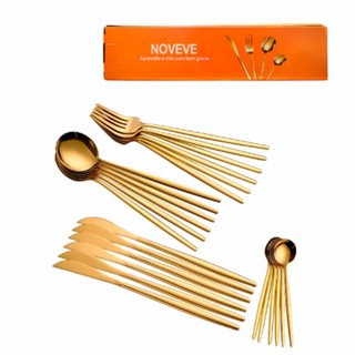 kit jogo Talheres de Aço Inox 24 Peças Cor Dourada , Garfo e Colher e Faca pronto enviar MEGGAFLEX em Oferta na Shopee
