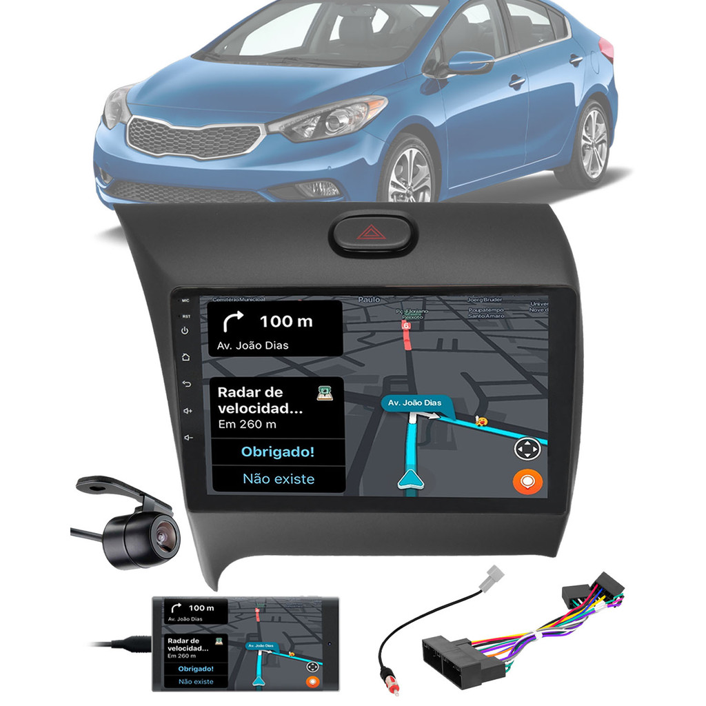Multimídia 2 Din 9" Polegadas Kia Cerato 2013 até 2017 Espelhamento Bluetooth USB Chicotes Câmera Ré