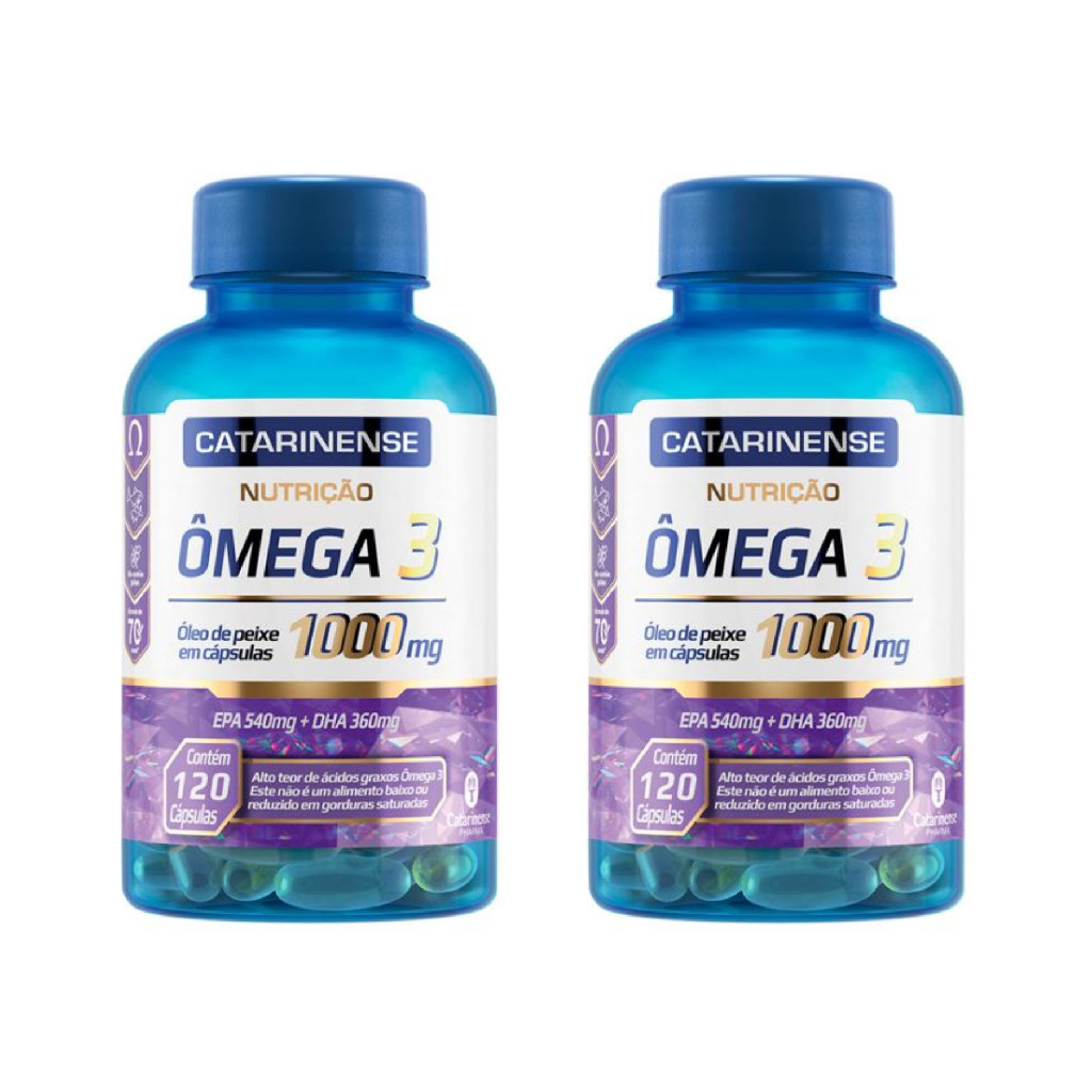 Nutrição Ômega 3 Óleo de Peixe em cápsulas Com 1000mg Catarinense Em 120 Cápsulas Kit com 2