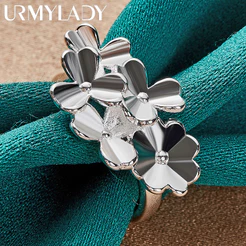 URMYLADY 925 Prata Esterlina Cinco Flores 7-10 # Anel Para Mulheres Moda Festa De Casamento Charme Jóias