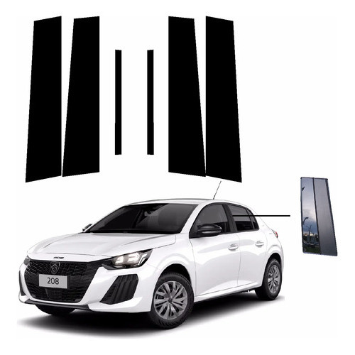 Black Window Glass 3m Black Piano Portas Coluna Peugeot 208