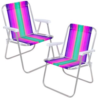 Cadeira de Praia Alta em Alúminio Degrade Roxo e Verde com 2 UNI BEL em Oferta na Shopee