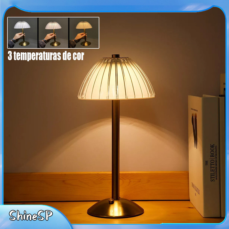 Lâmpada Abajur Mesa Saia de Seda Com Barra Led Sensor Toque De Luz Quarto Sem Fio 3 Cores 1500mAh Alta Qualidade